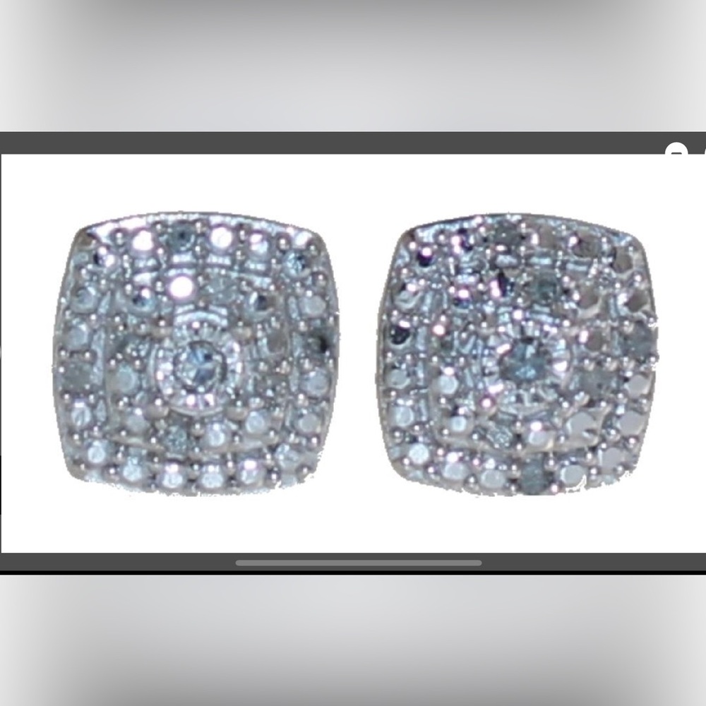 Natural Diamond Earrings New In Box 925 Sterling Silver Cushion Cut Earrings